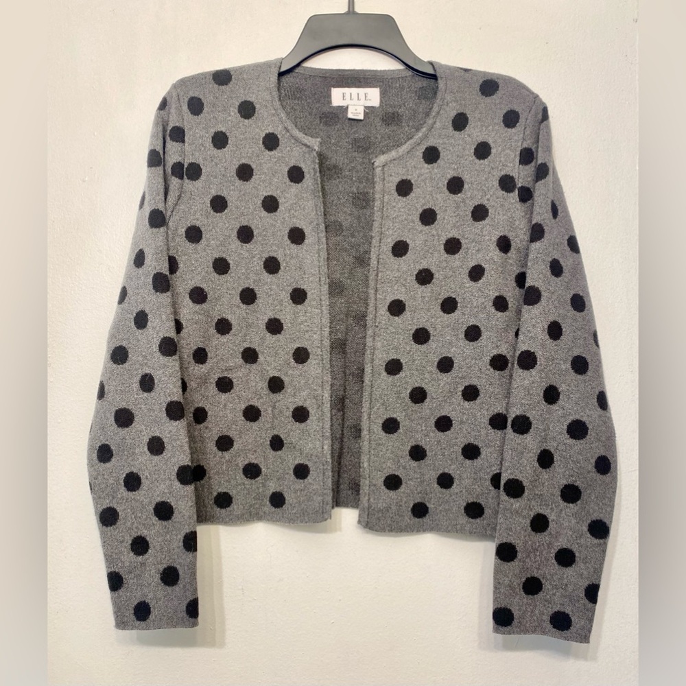 ELLE Women’s Gray‎ Polka Dot Cardigan Small